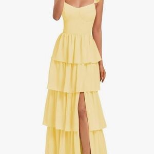 Elegant Yellow Tiered Maxi Dress